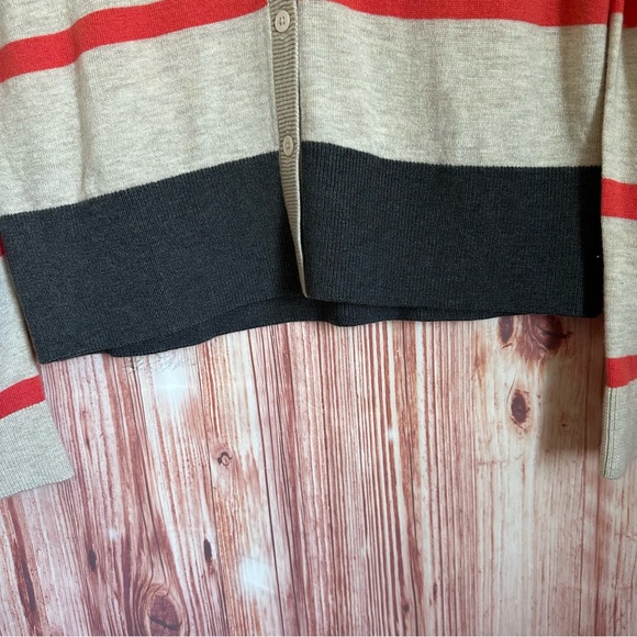 Gap Oatmeal Wool Blend Orange Stripe V Neck Cardigan - Picture 3 of 9